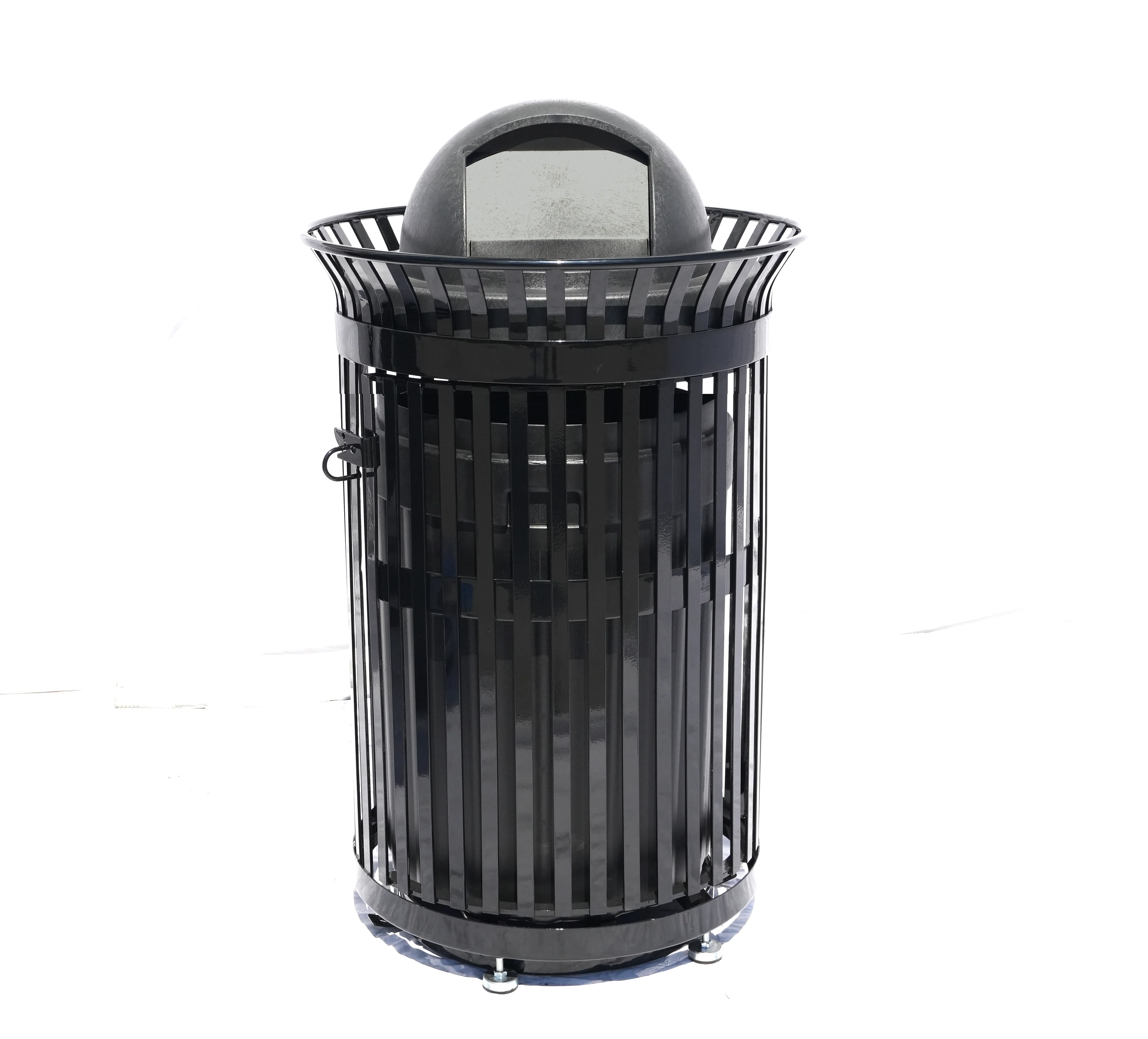 45 Gallon Slatted Commercial Outdoor Trash Receptacle – Side Opening with Dome Lid & Liner - Image 3