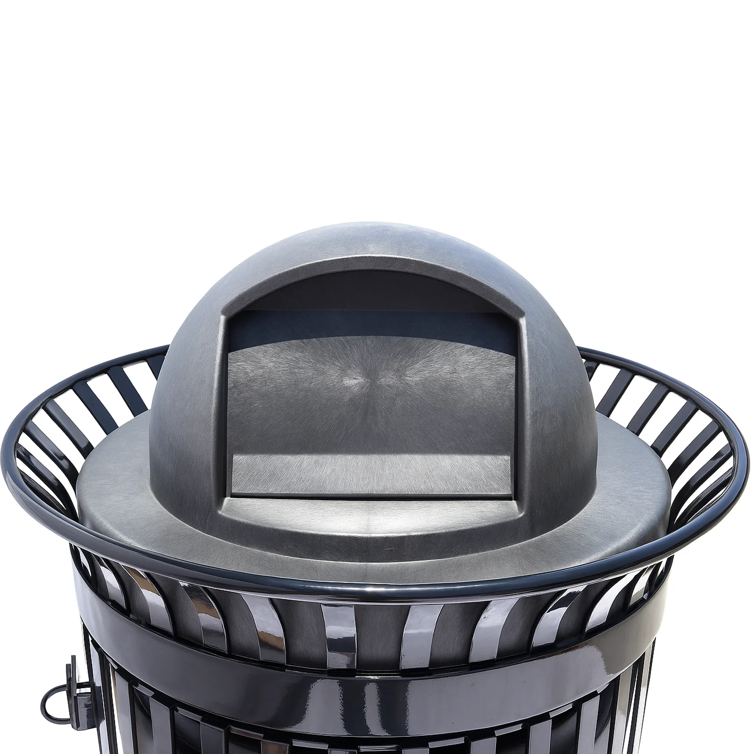 45 Gallon Slatted Commercial Outdoor Trash Receptacle – Side Opening with Dome Lid & Liner - Image 5