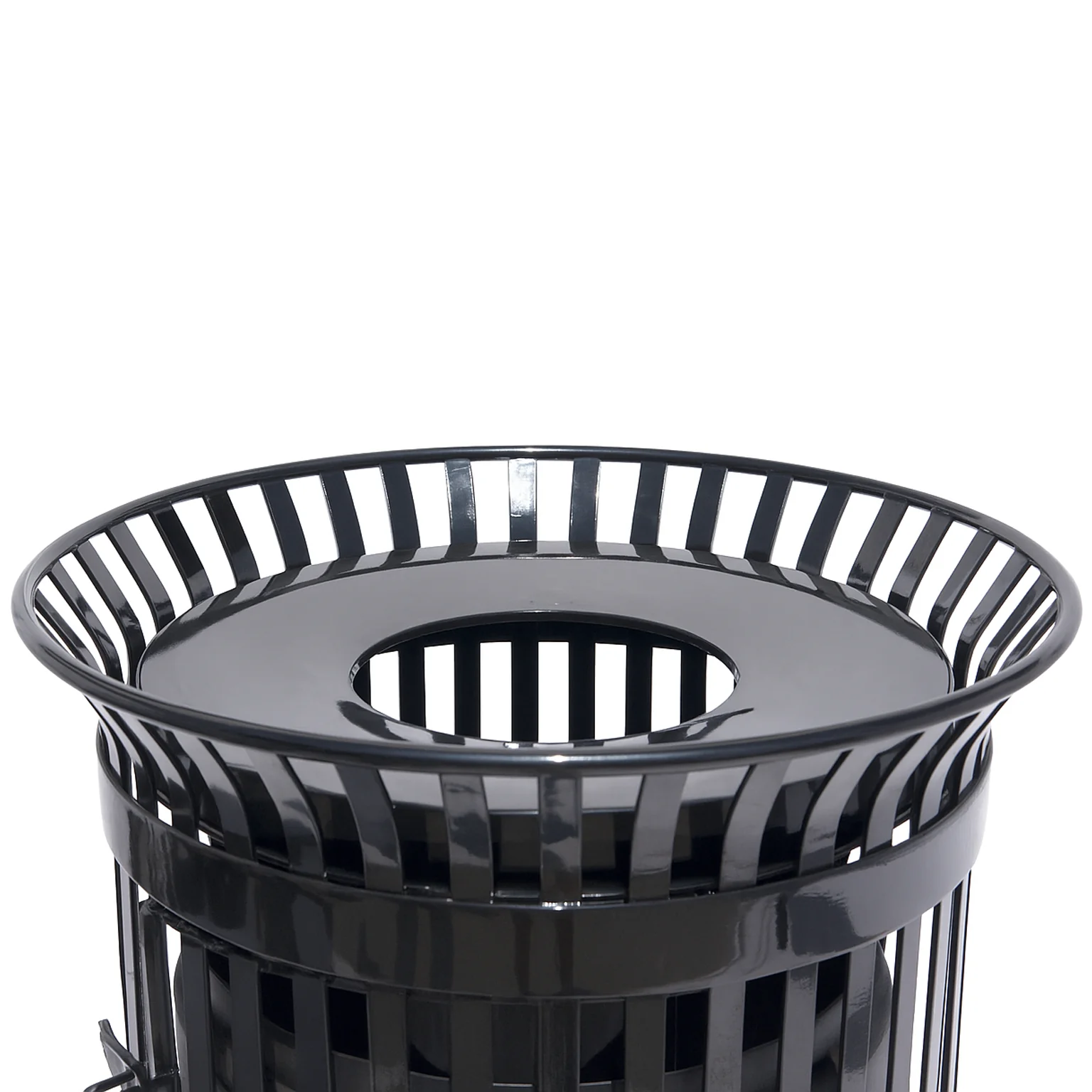 45 Gallon Slatted Commercial Outdoor Trash Receptacle – Side Opening with Flat Lid & Liner - Image 2