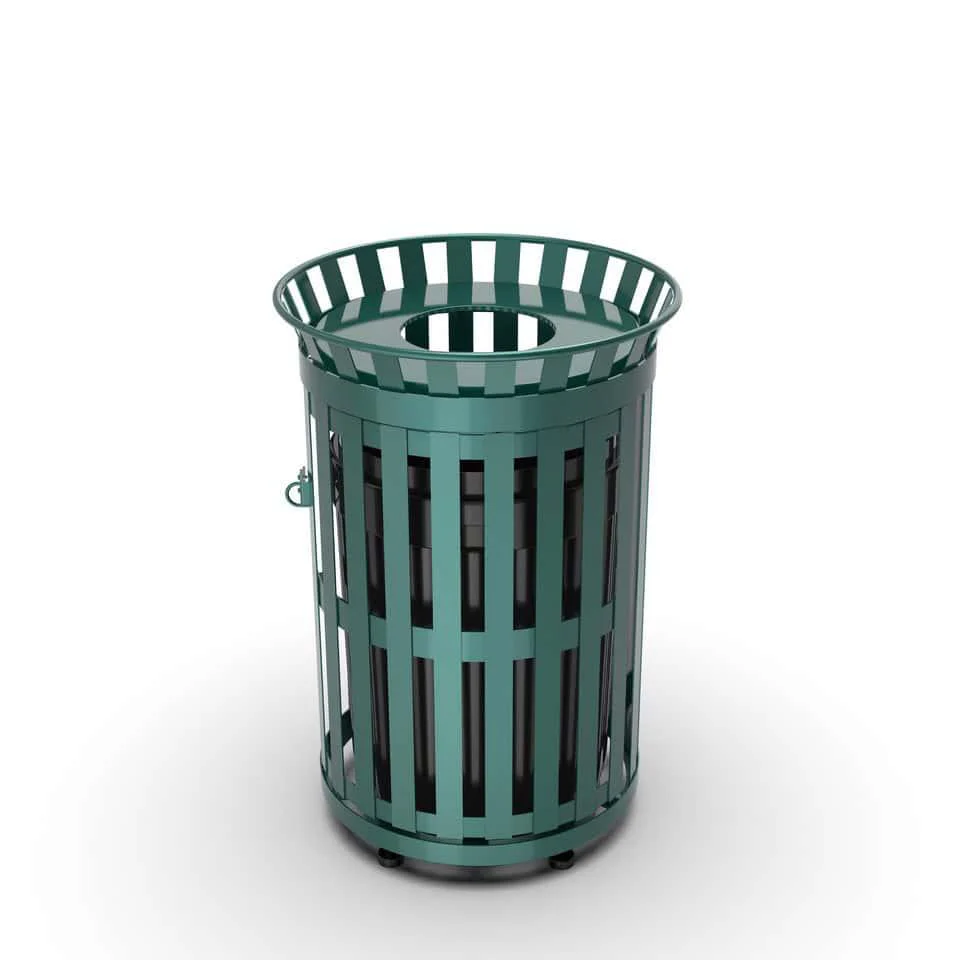 45 Gallon Slatted Commercial Outdoor Trash Receptacle – Side Opening with Flat Lid & Liner - Image 3