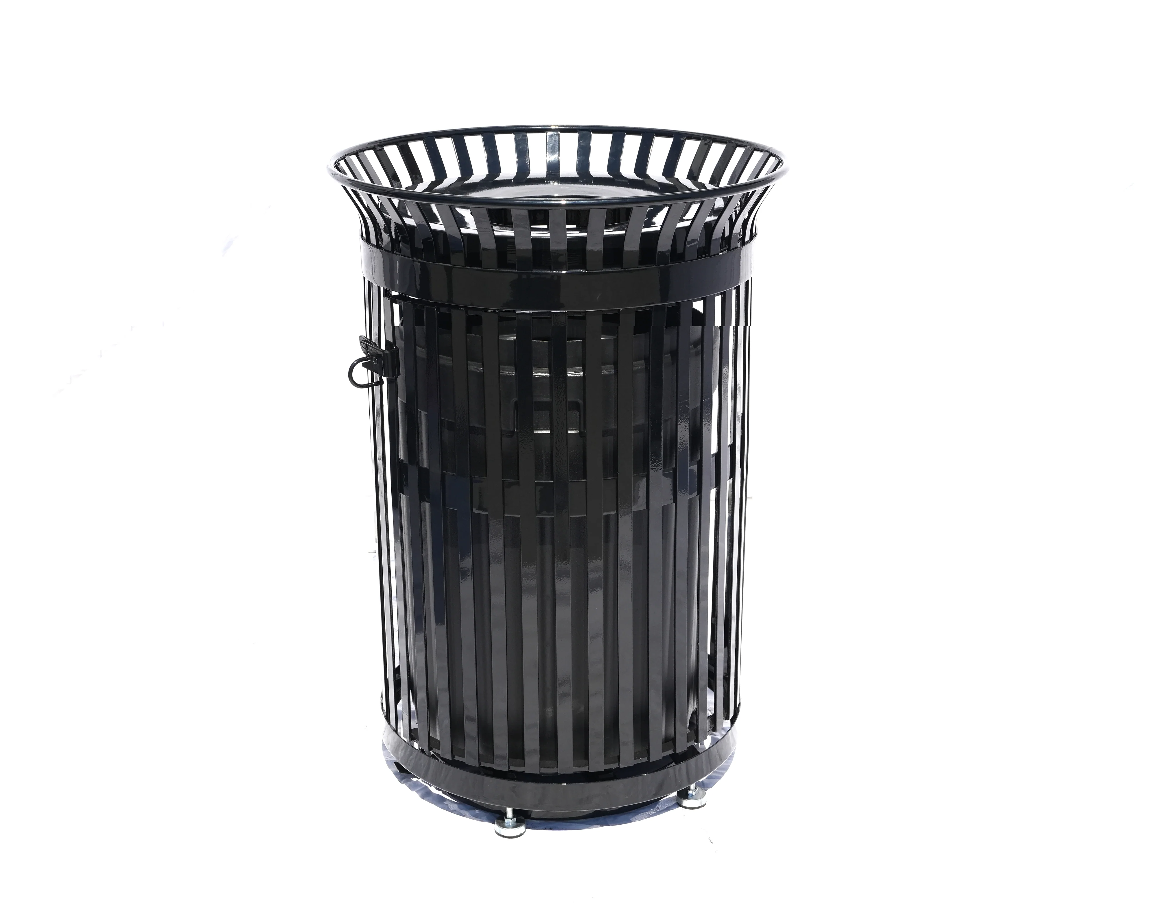 45 Gallon Slatted Commercial Outdoor Trash Receptacle – Side Opening with Flat Lid & Liner - Image 4