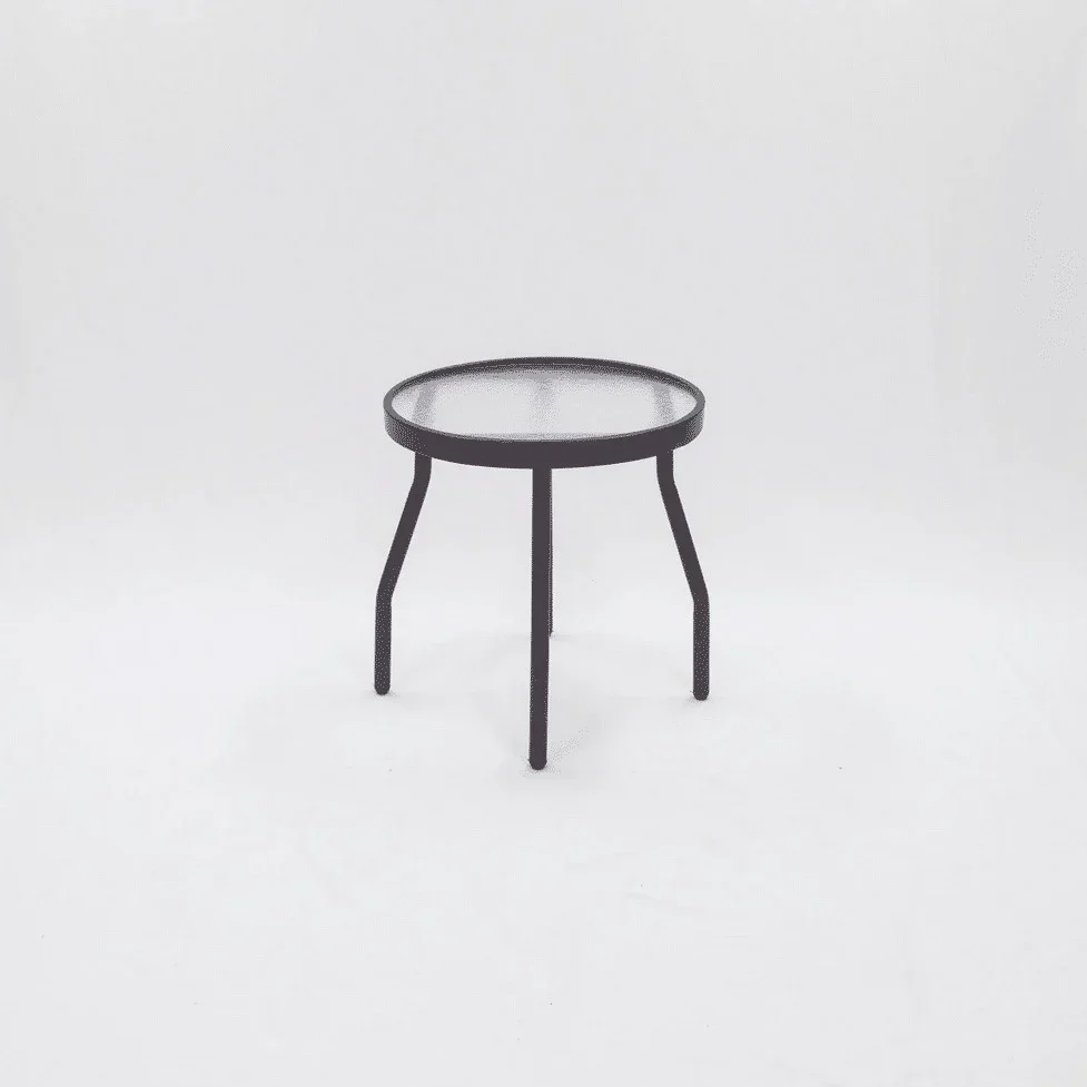 Beach Club 18in Round Acrylic Pool Side Table with Angle Frame – Round Tubing