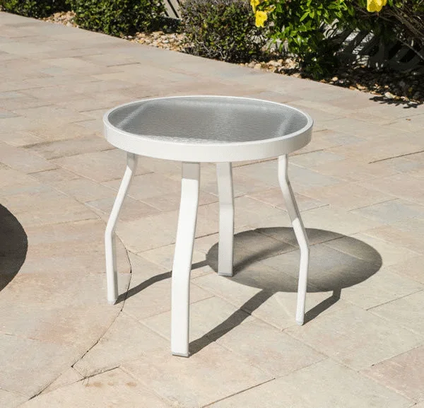 Oasis 18in Round Acrylic Pool Side Table – Rectangular Aluminum Tubing - Image 2