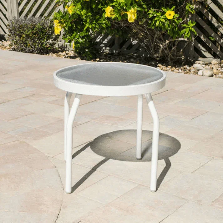 Beach Club 18in Round Acrylic Pool Side Table – Round Aluminum Tubing - Image 2