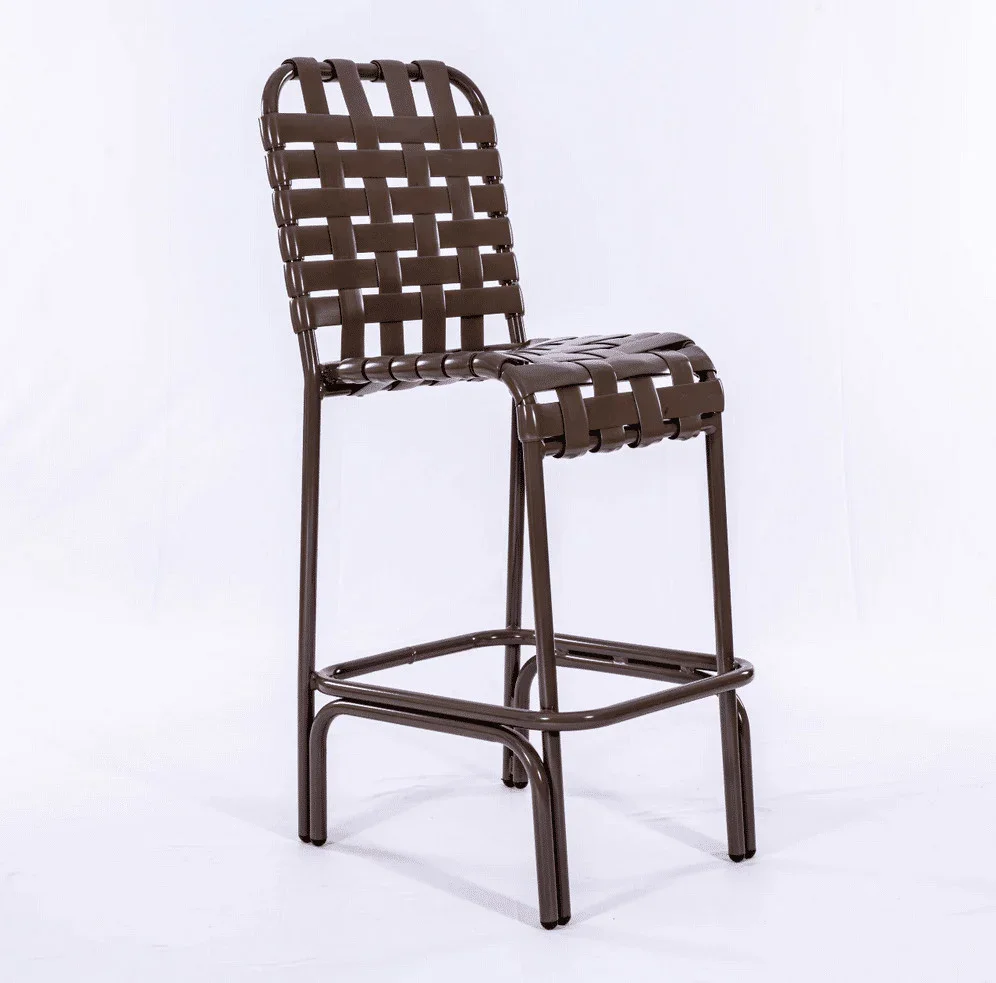 Coastline Basket Weave Vinyl Strap Commercial Pool Bar Stool – Aluminum Frame