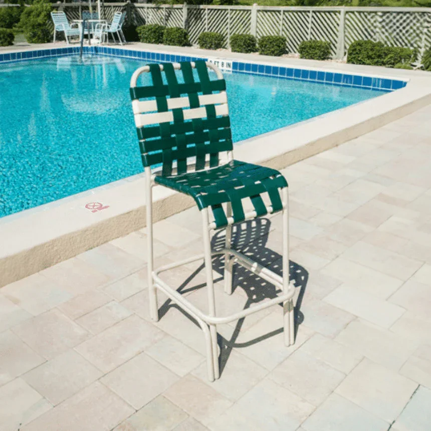 Coastline Basket Weave Vinyl Strap Commercial Pool Bar Stool – Aluminum Frame - Image 2