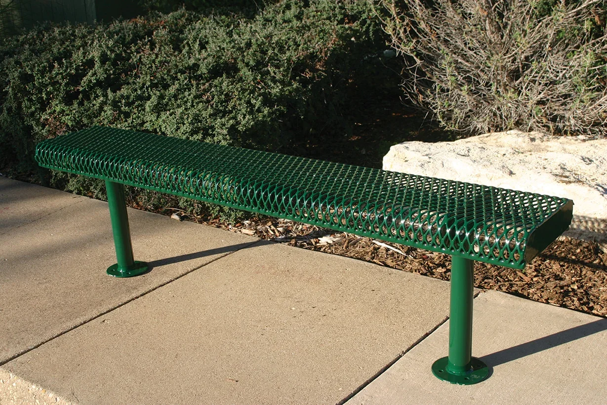 Commercial Rolled Edge Park Bench Without Back – Expanded Metal, Thermoplastic Coated - Image 5