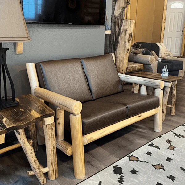 Cedar Log Indoor/Covered Patio Loveseat – 5 Finish Options – Cushions Included