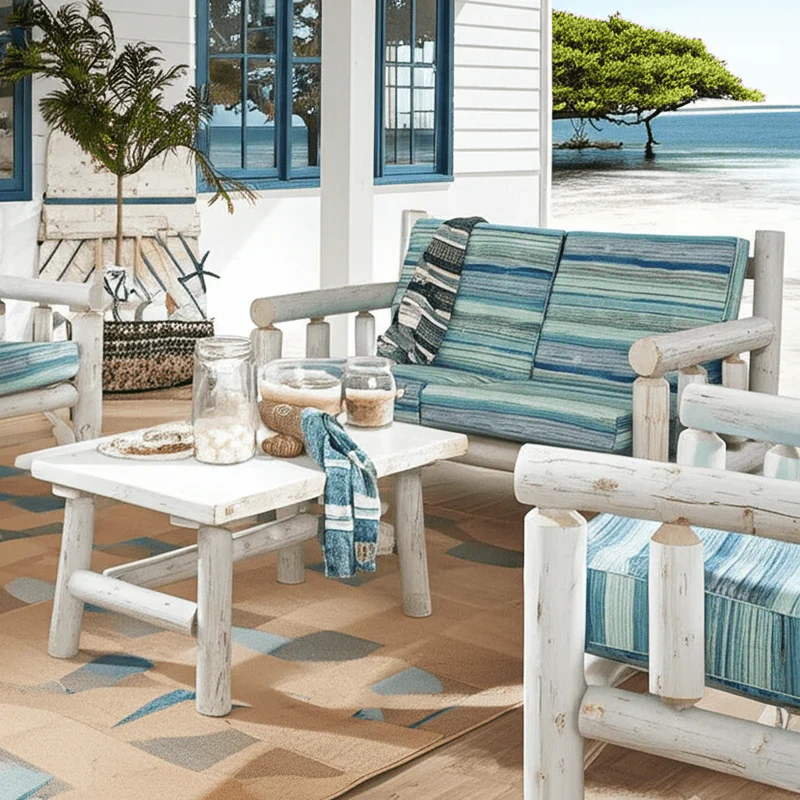 Cedar Log Indoor/Covered Patio Loveseat – 5 Finish Options – Cushions Included - Image 3