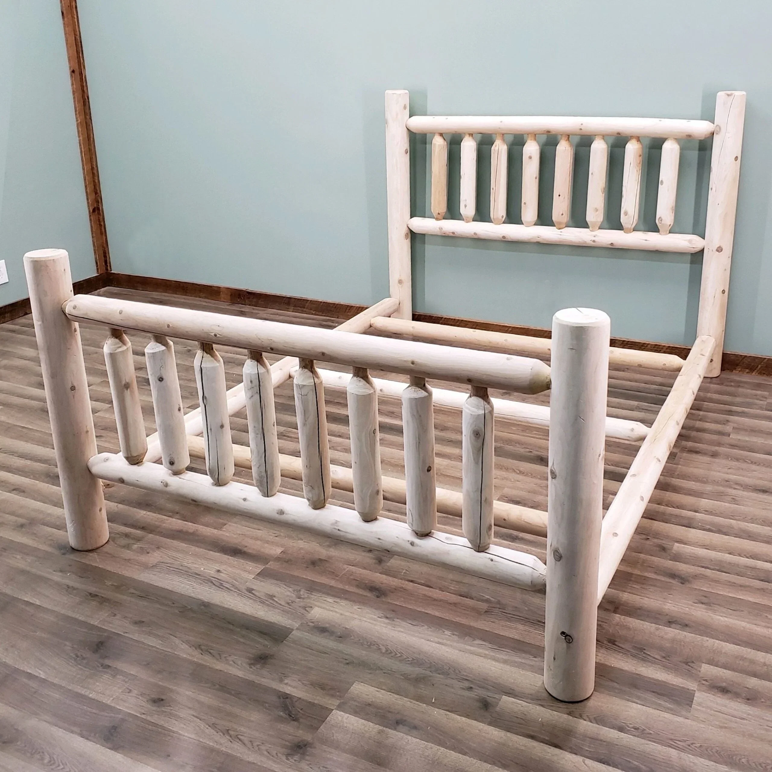 Lakeland Mills Cedar Log Low Post Queen Bed Frame – Natural Rustic Cedar - Image 4