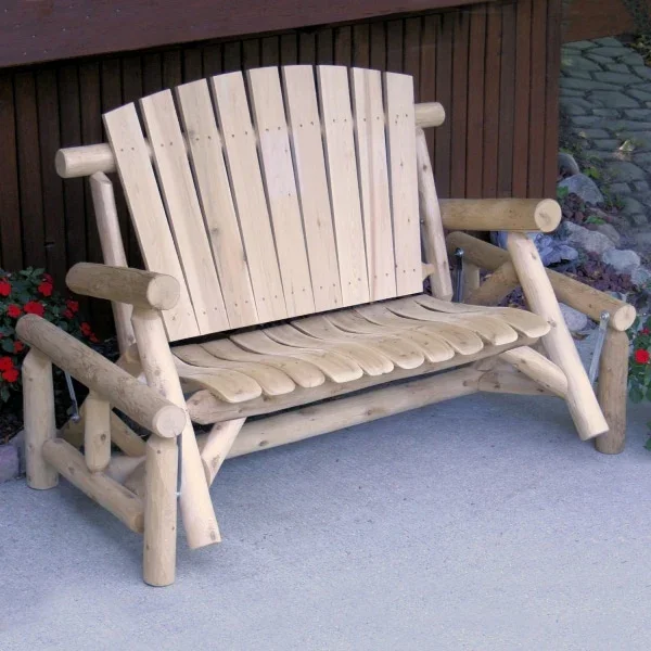 Lakeland Mills Cedar Log Porch & Patio Glider – Northern White Cedar