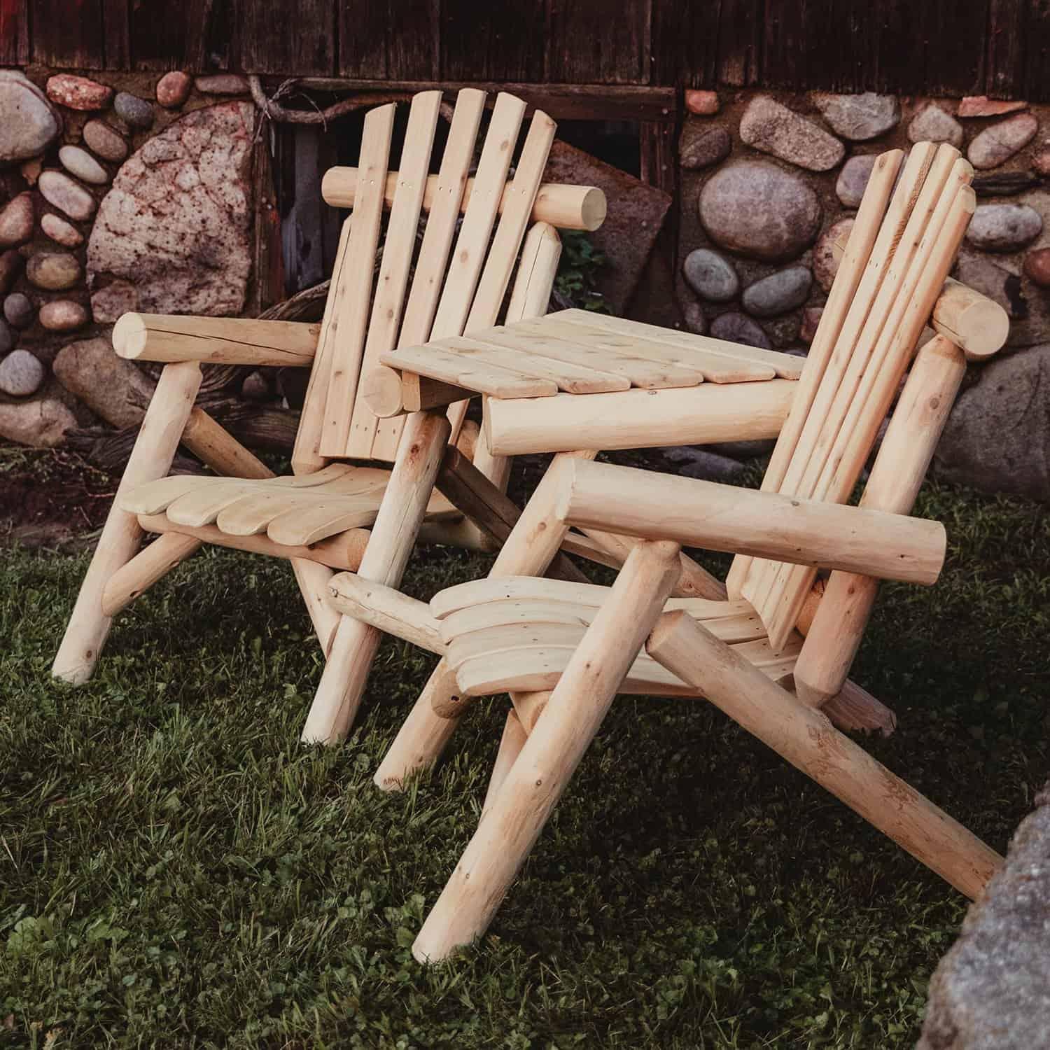 Lakeland Mills Cedar Log Vis-A-Vis Outdoor Seating – Two Seats with Center Table