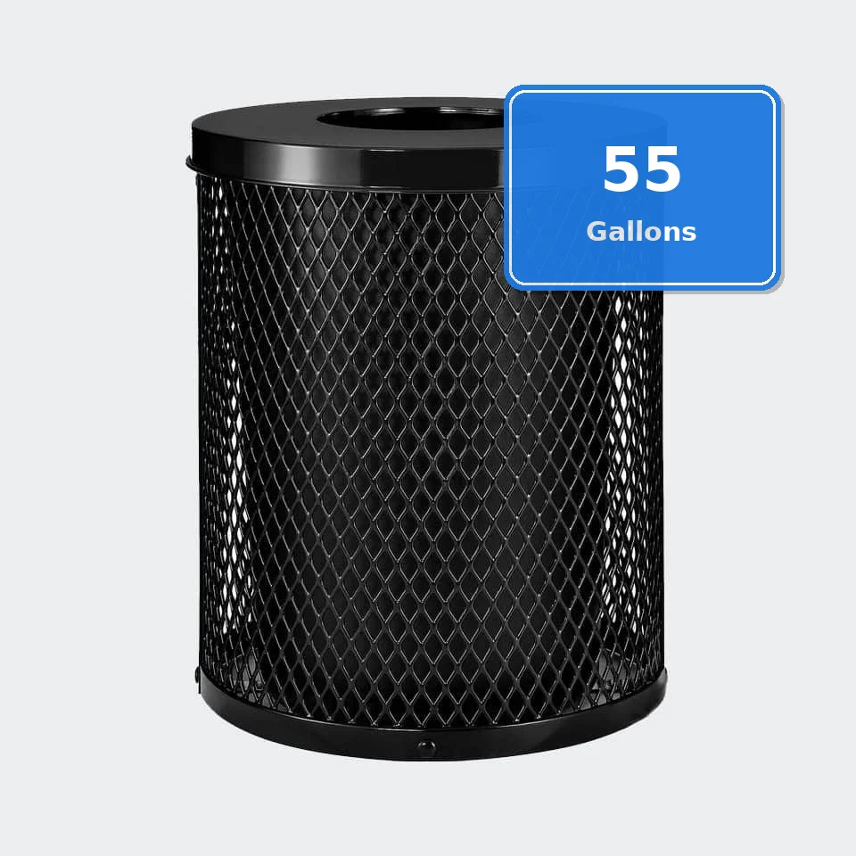 55 Gallon Diamond Expanded Steel Commercial Outdoor Trash Can – Flat Lid, Liner & Base