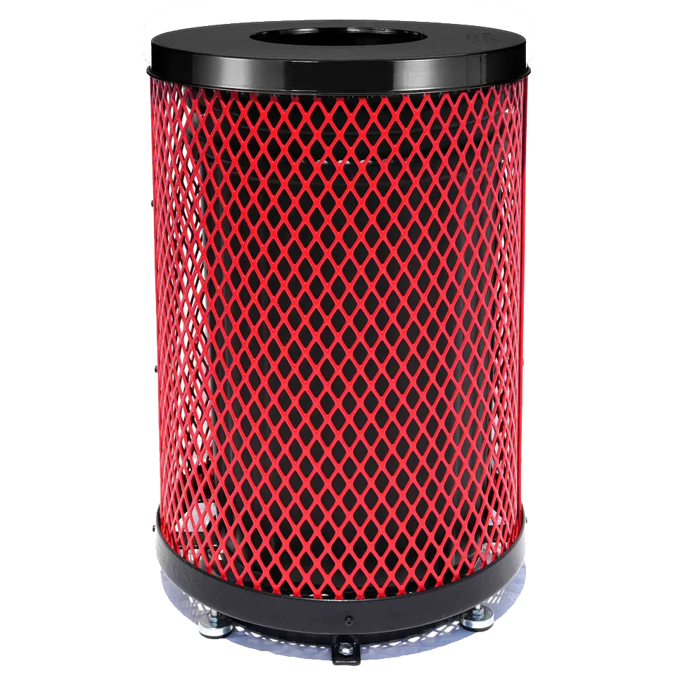 36 Gallon Diamond Expanded Steel Commercial Outdoor Trash Can – Flat Lid, Liner & Base - Image 6