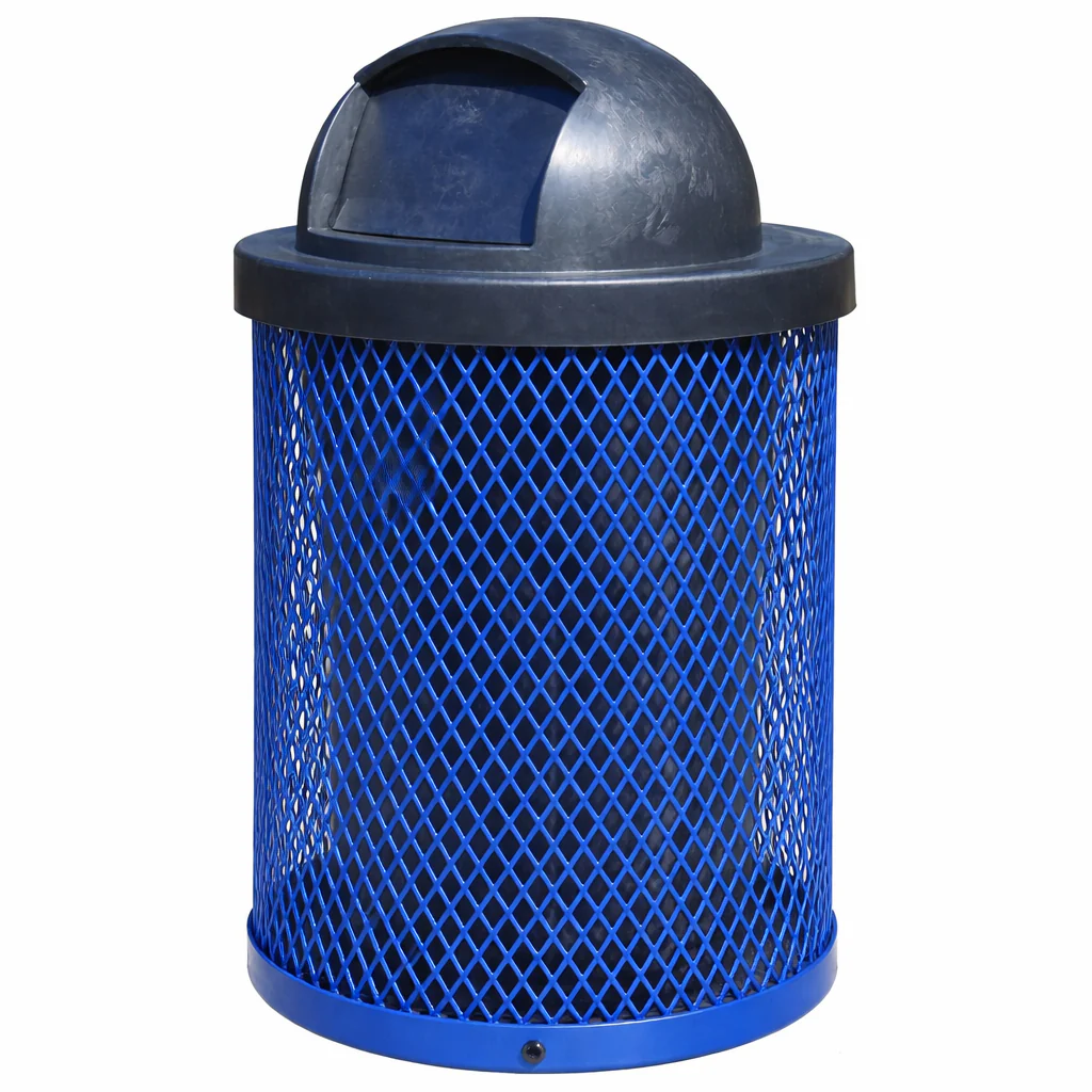 36 Gallon Diamond Expanded Steel Commercial Outdoor Trash Can – Plastic Dome Lid, Liner & Base - Image 9