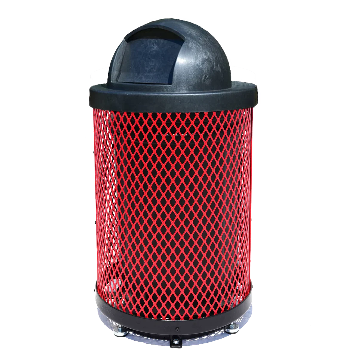 36 Gallon Diamond Expanded Steel Commercial Outdoor Trash Can – Plastic Dome Lid, Liner & Base - Image 3