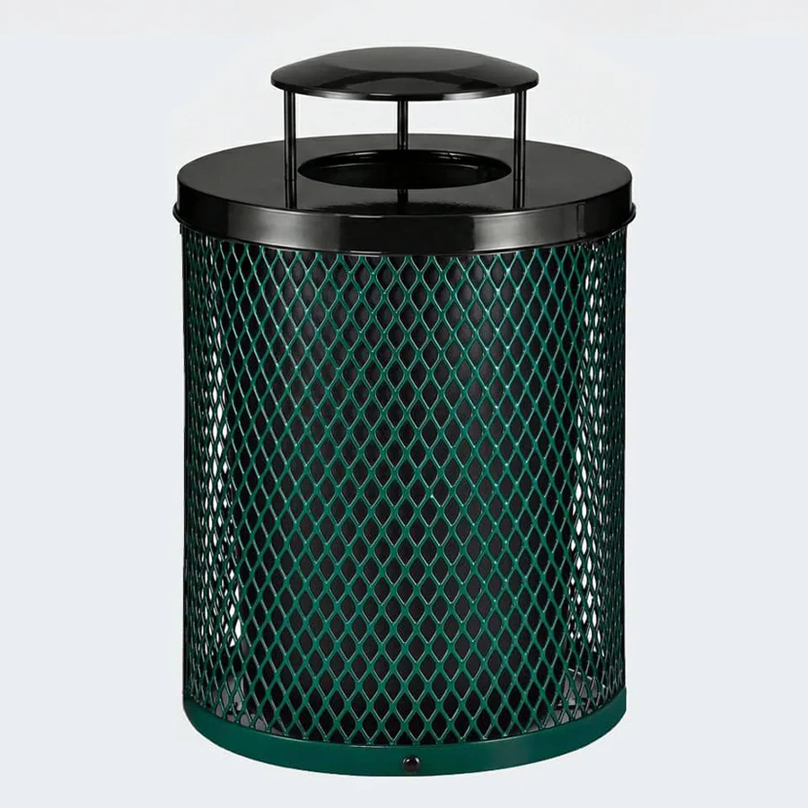 36 Gallon Diamond Expanded Steel Commercial Outdoor Trash Can – Rain Bonnet Lid, Liner & Base - Image 4