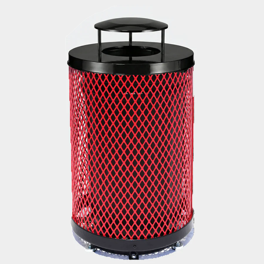 36 Gallon Diamond Expanded Steel Commercial Outdoor Trash Can – Rain Bonnet Lid, Liner & Base - Image 5