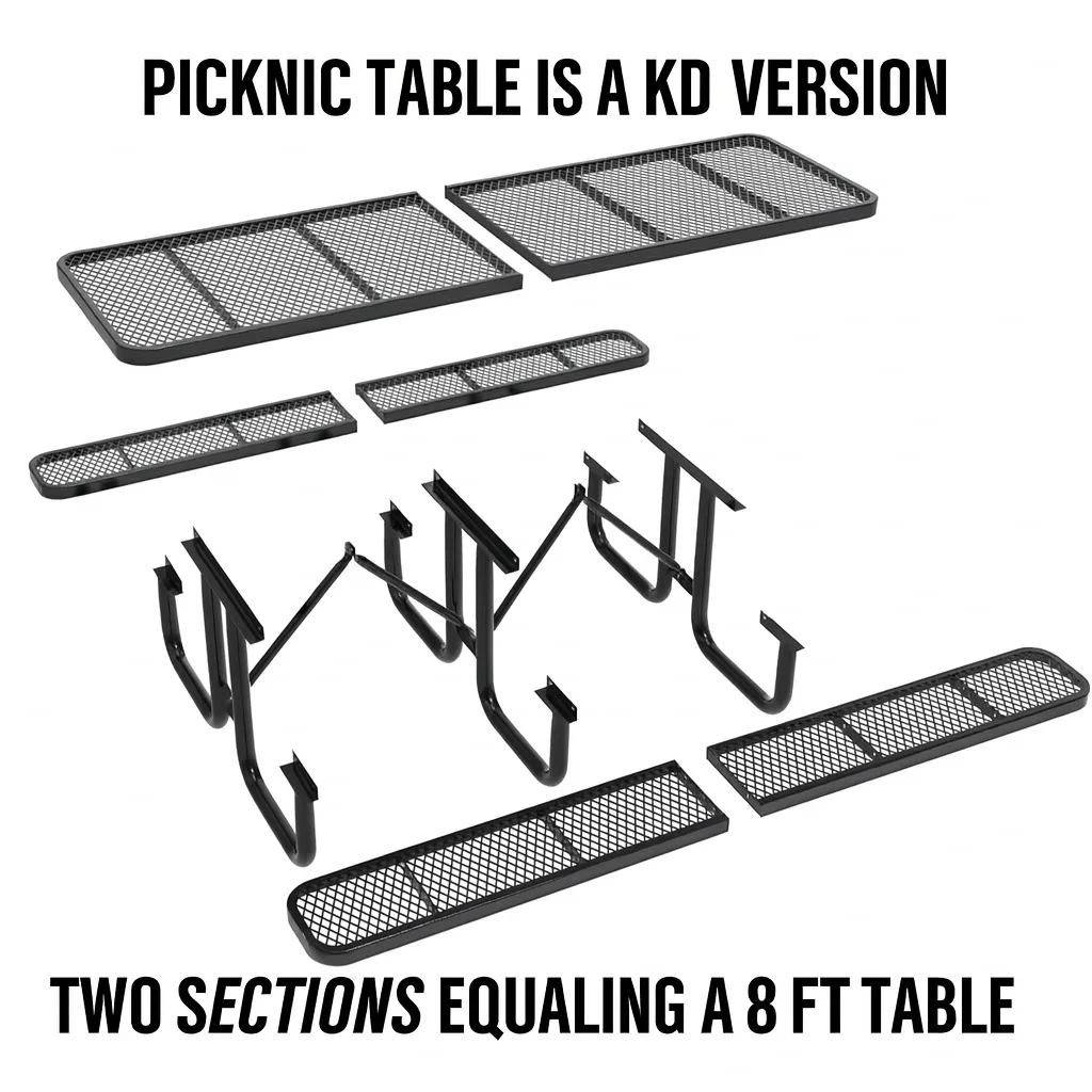 Outdoorsiness Quick Ship 8ft Knock-Down Rectangular Picnic Table – Split Top, Thermoplastic, Commercial Grade - Image 2