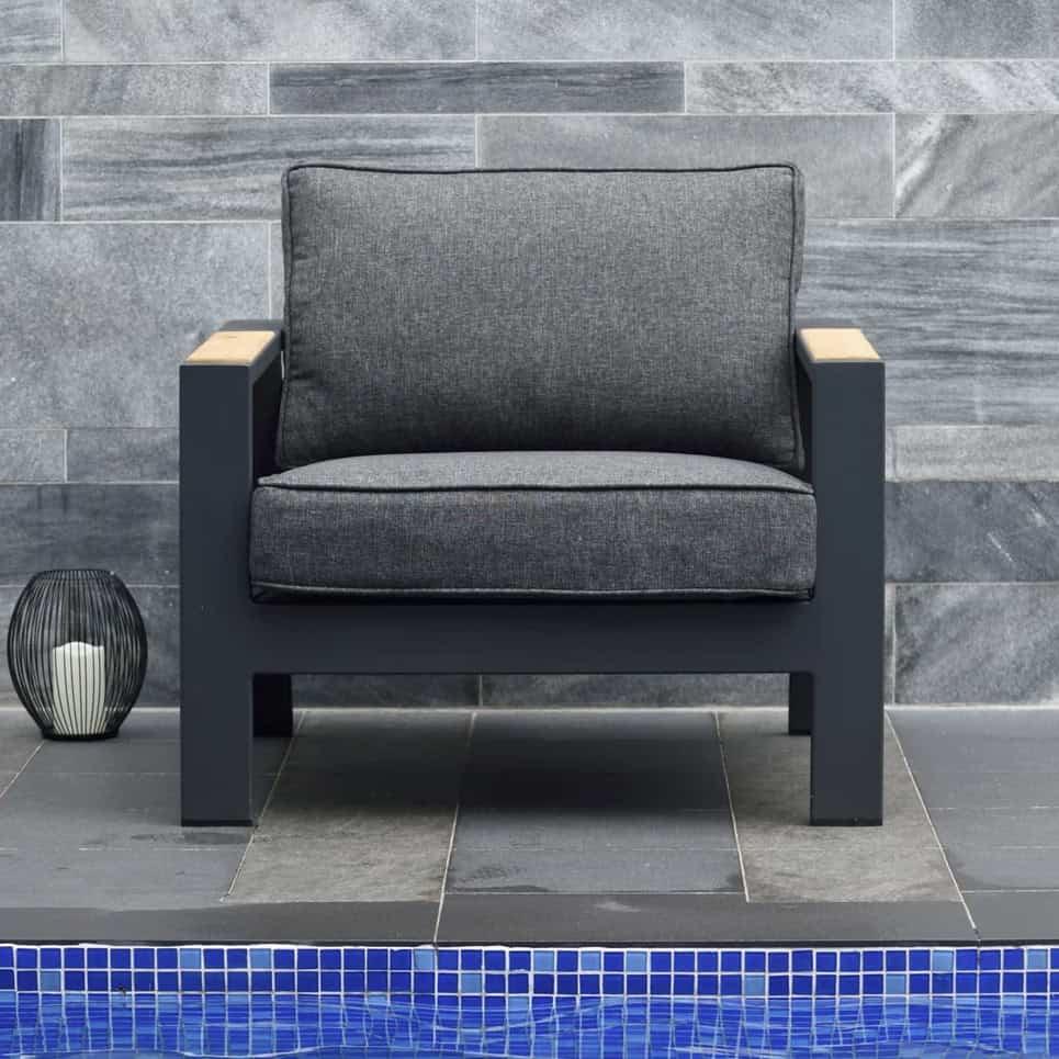 Oceanic 4 Piece Commercial Deep Seating Patio Sofa Set - Aluminum with Teak Accents - Image 5