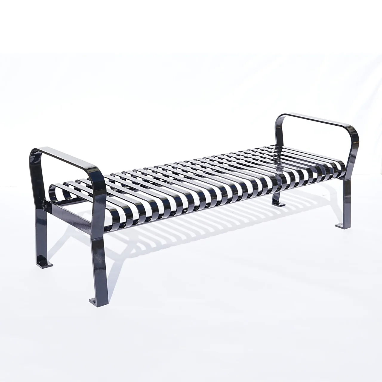 Courtyard Commercial 6ft Slatted Steel Park Bench Without Back – Powder Coated, Quick Ship - Image 2