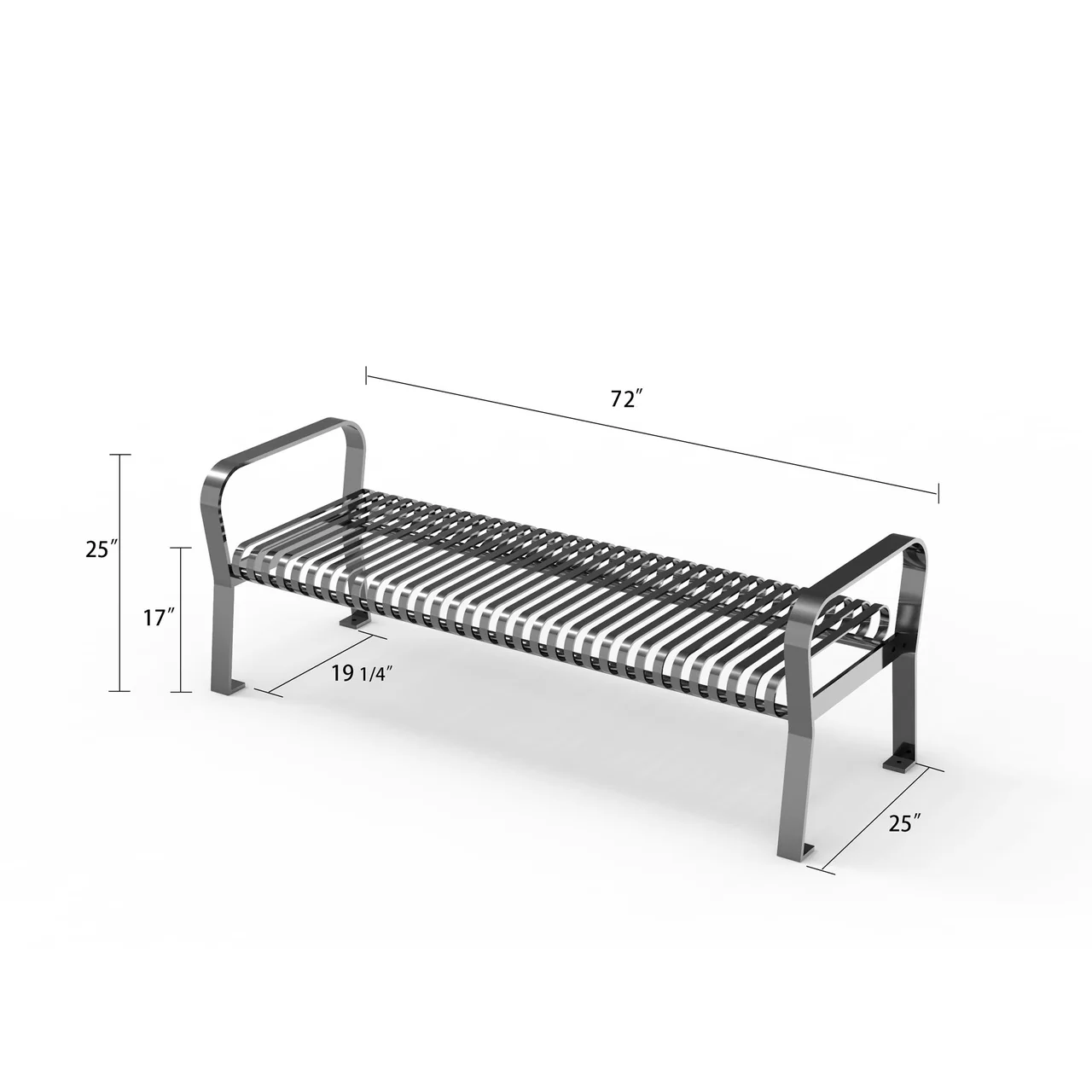 Courtyard Commercial 6ft Slatted Steel Park Bench Without Back – Powder Coated, Quick Ship - Image 3