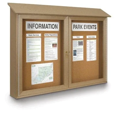 Double Door 45"x36" Cork Outdoor Message Board
