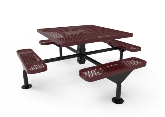Commercial Nexus Square Picnic Table – Thermoplastic Expanded Metal, Surface or In-Ground