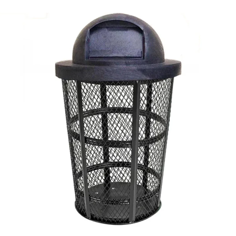 48 Gallon Steel Mesh Commercial Outdoor Trash Can – Plastic Dome Lid, Corrosion Resistant