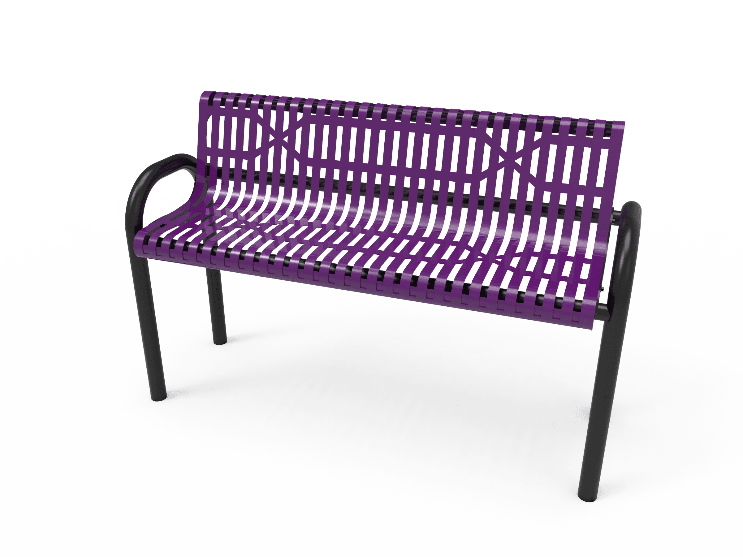 Commercial Slatted Steel Pipe Park Bench With Back – Rounded Frame, Surface Mount - Image 3