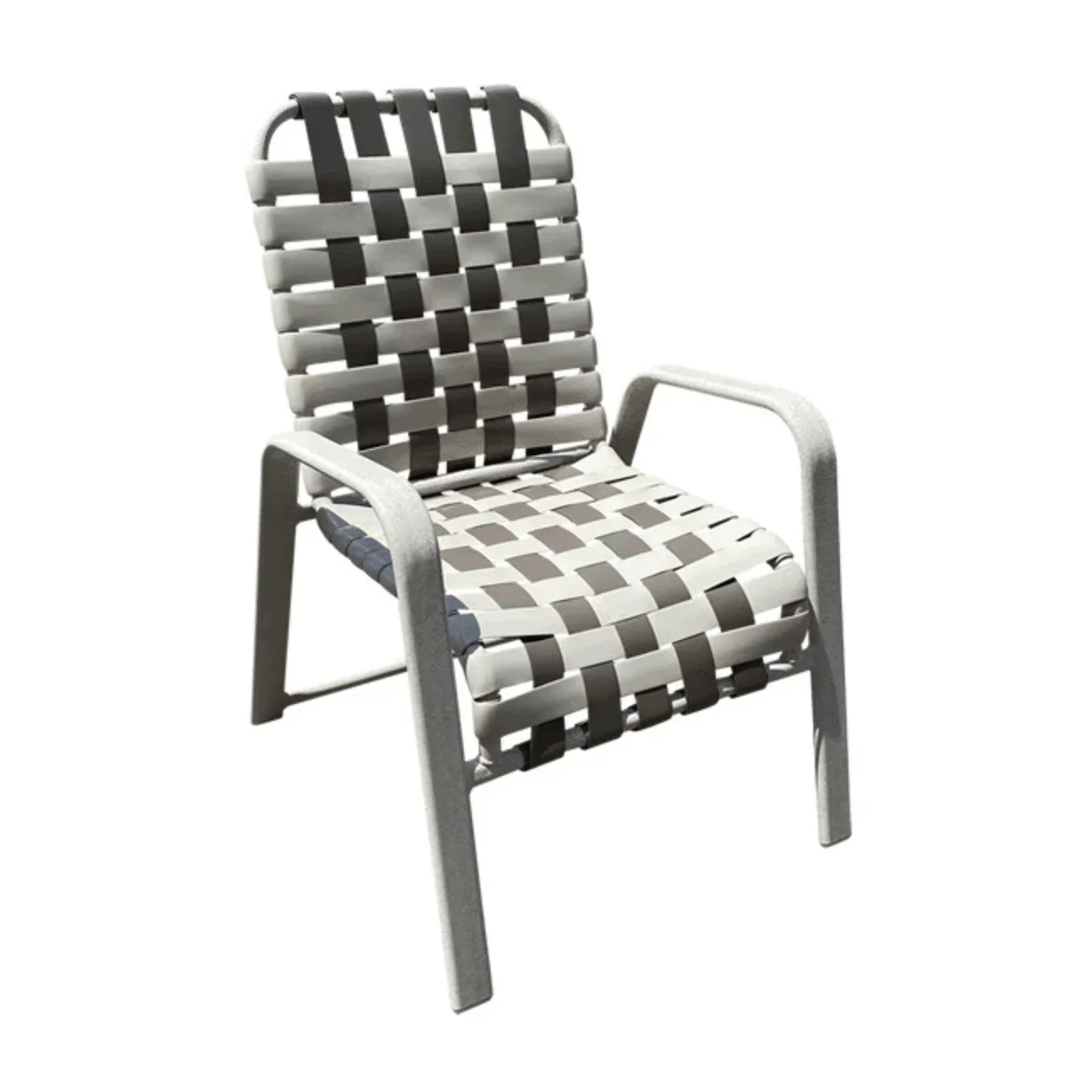 Wide Frame Basket Weave Vinyl Strap Commercial Pool Side Dining Chair with Comfort Arm - Image 2
