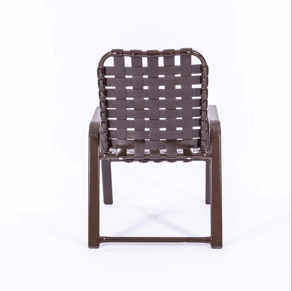Wide Frame Basket Weave Vinyl Strap Commercial Pool Side Dining Chair with Comfort Arm - Image 3