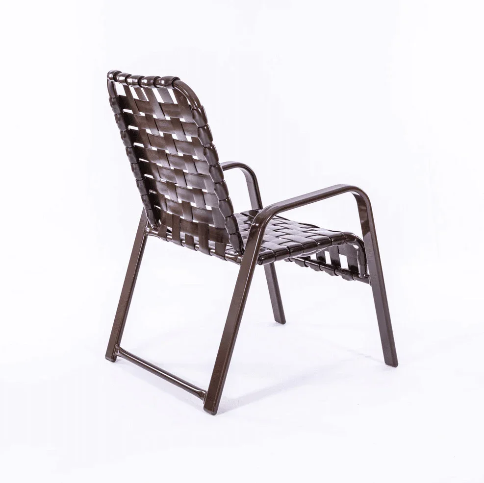 Wide Frame Basket Weave Vinyl Strap Commercial Pool Side Dining Chair with Comfort Arm - Image 4