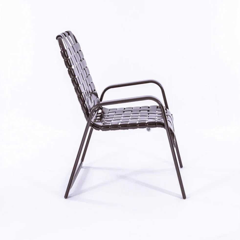 Wide Frame Basket Weave Vinyl Strap Commercial Pool Side Dining Chair with Comfort Arm - Image 5