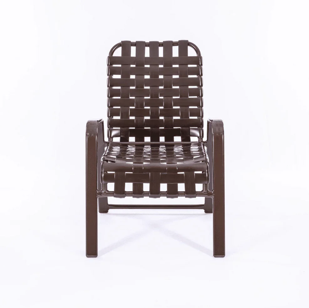 Wide Frame Basket Weave Vinyl Strap Commercial Pool Side Dining Chair with Comfort Arm - Image 6