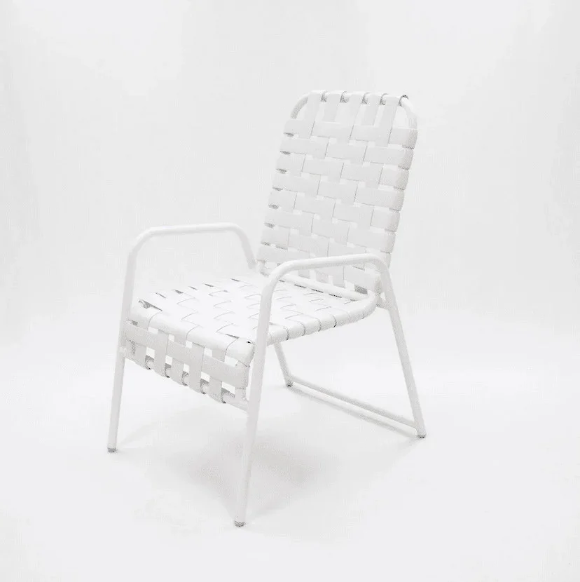 Cross Weave Vinyl Strap Commercial Pool Side Dining Chair