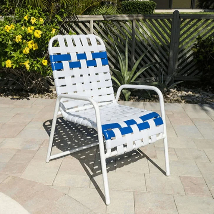 Cross Weave Vinyl Strap Commercial Pool Side Dining Chair - Image 3