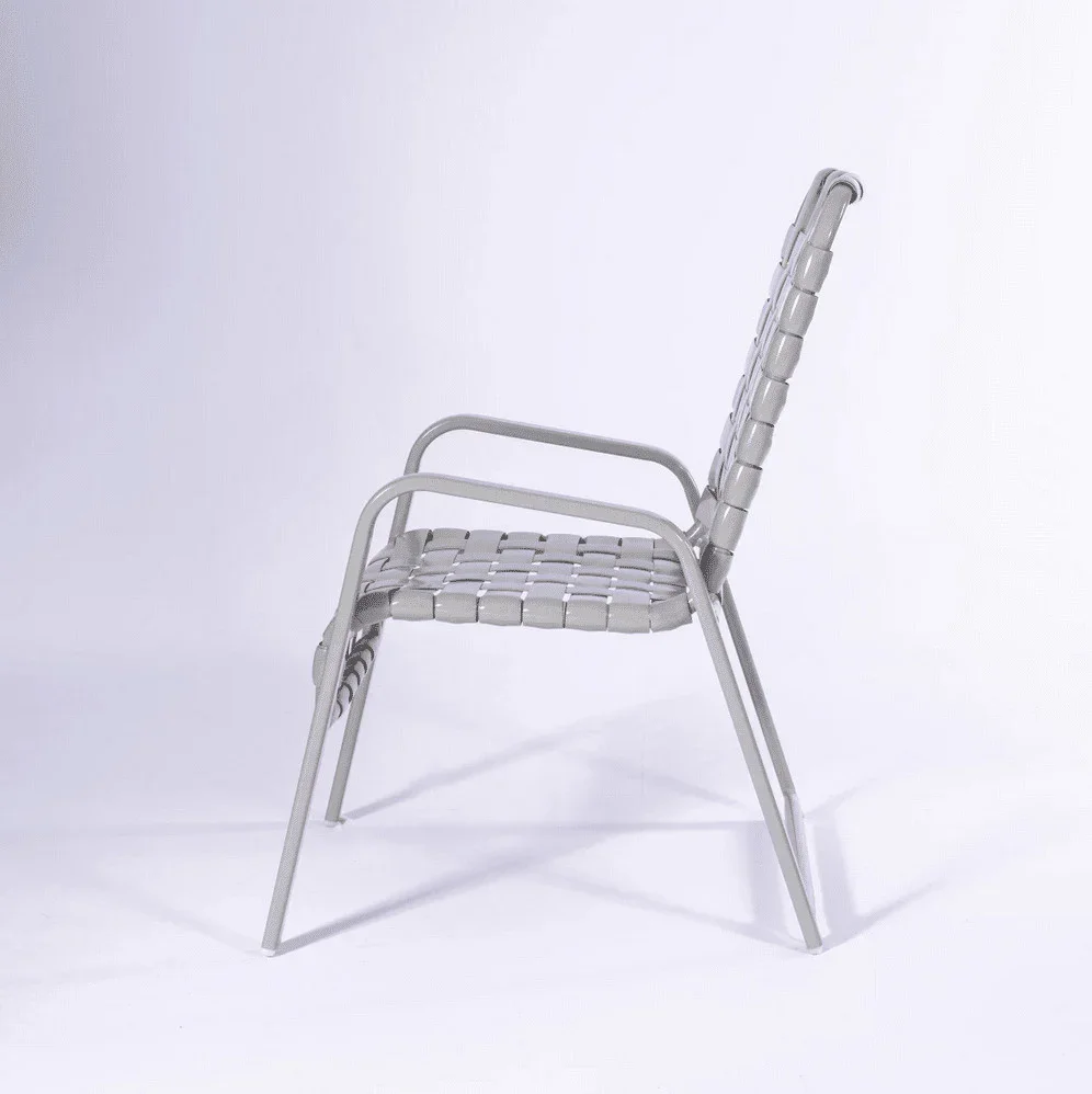 Cross Weave Vinyl Strap Commercial Pool Side Dining Arm Chair - Image 3