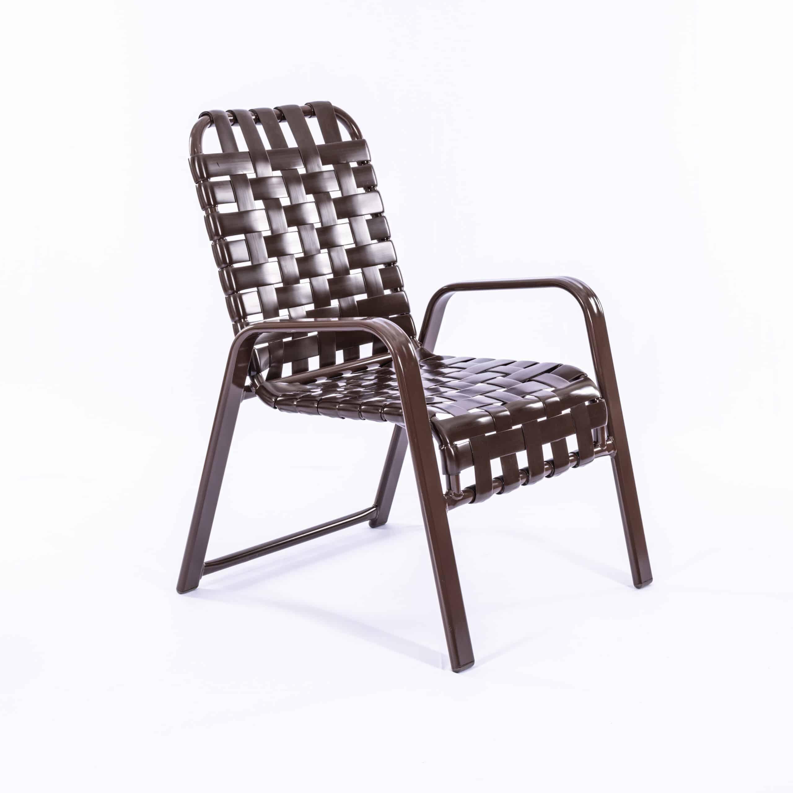 Cross Weave Vinyl Strap Commercial Pool Side Dining Arm Chair - Image 4