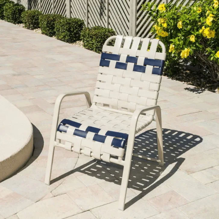Cross Weave Vinyl Strap Commercial Pool Side Dining Arm Chair - Image 6