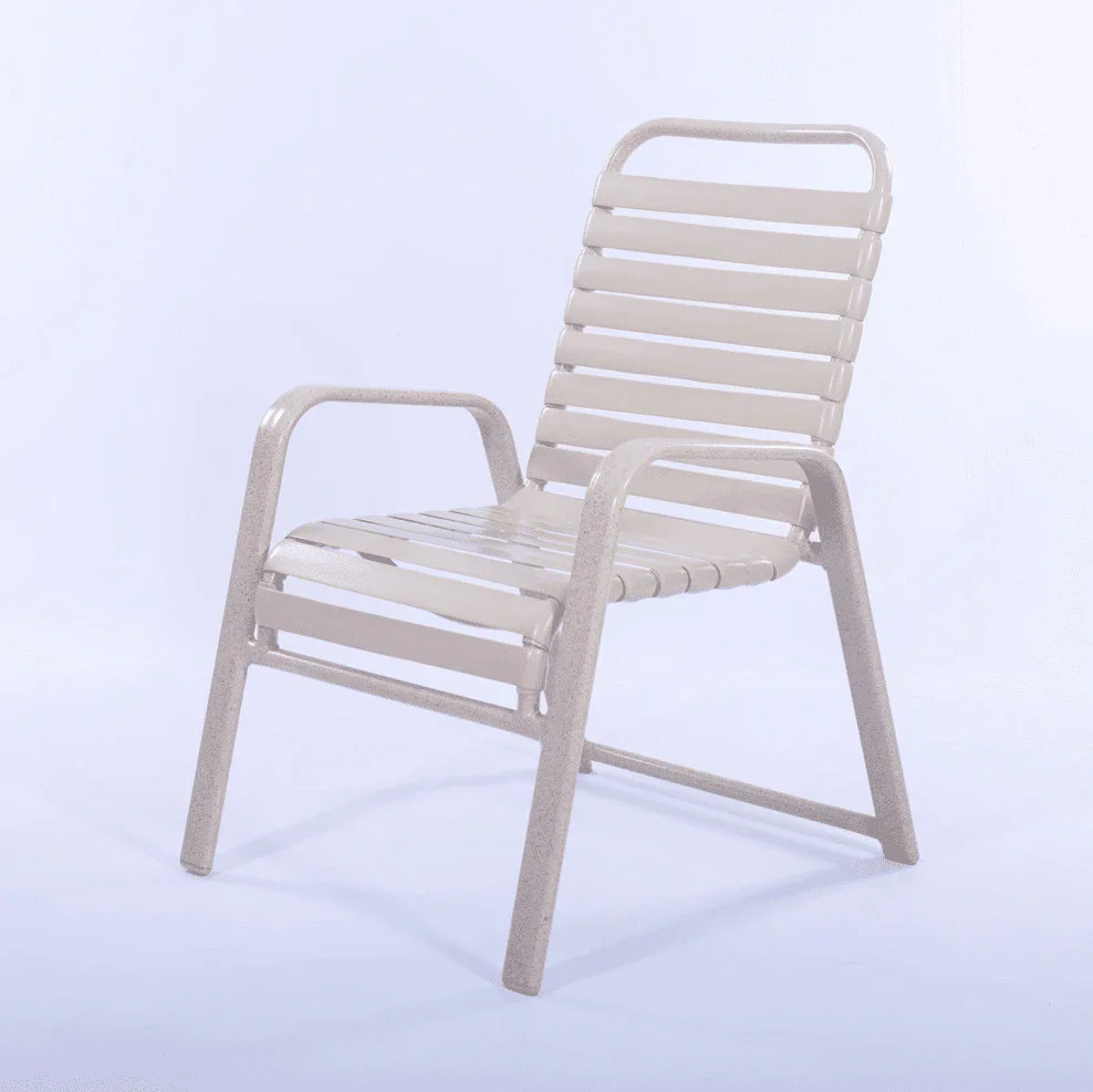 Wide Frame Vinyl Strap Commercial Pool Side Dining Chair with Comfort Arm - Image 2