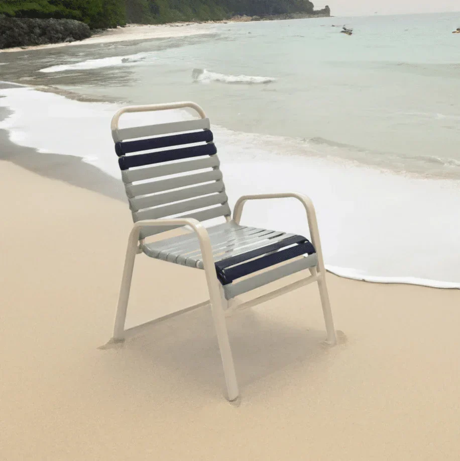 Vinyl Strap Commercial Pool Side Dining Chair with Comfort Arm - Image 3