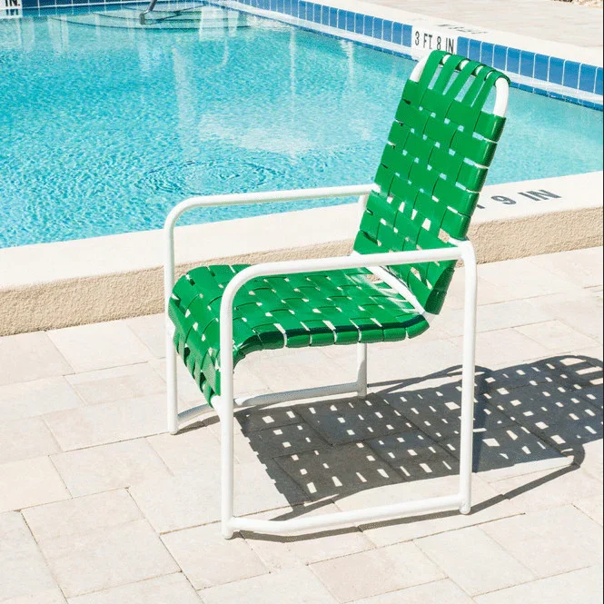 Basket Weave Vinyl Strap Commercial Pool Dining Chair – Sled Base - Image 2