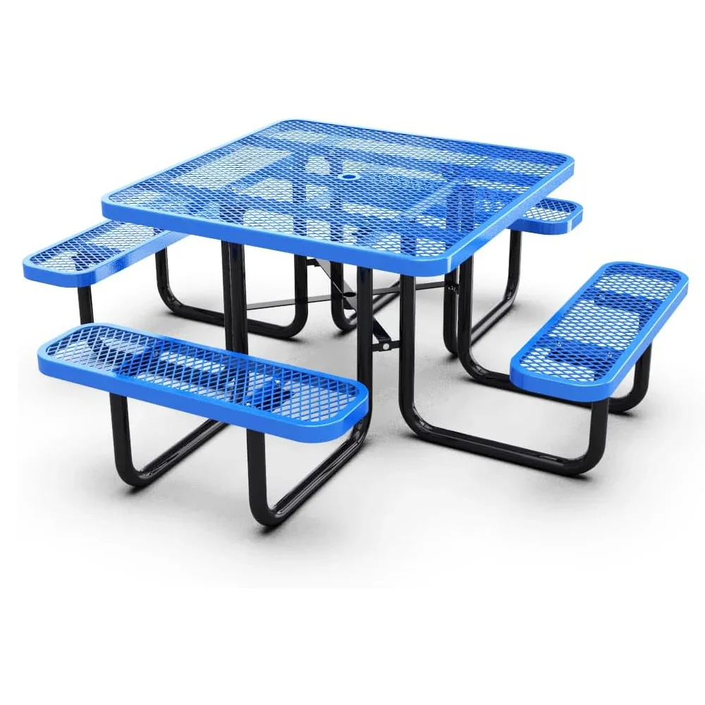 Outdoorsiness Quick Ship Commercial 46in Square Picnic Table – Thermoplastic Expanded Metal, UL Certified