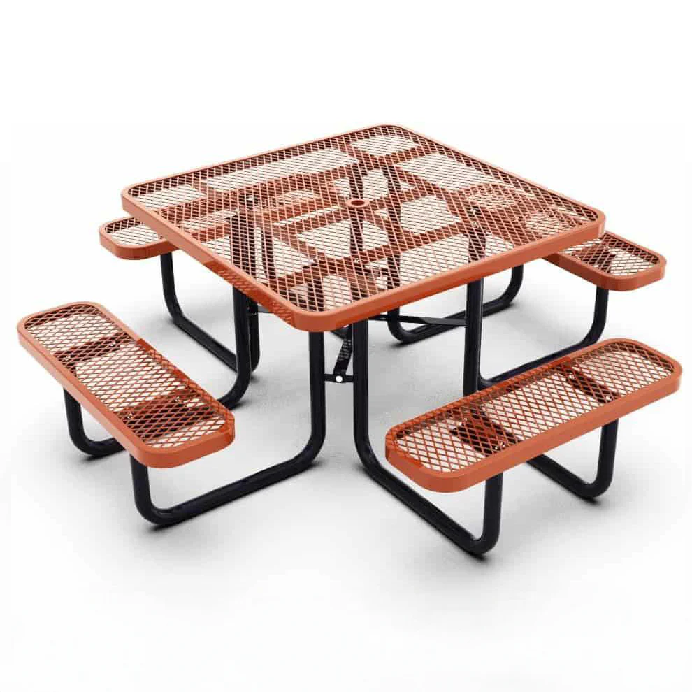 Outdoorsiness Quick Ship Commercial 46in Square Picnic Table – Thermoplastic Expanded Metal, UL Certified - Image 11