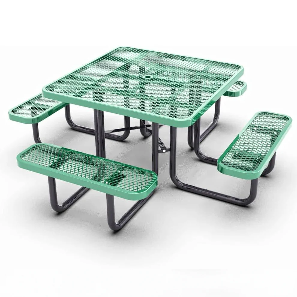 Outdoorsiness Quick Ship Commercial 46in Square Picnic Table – Thermoplastic Expanded Metal, UL Certified - Image 12