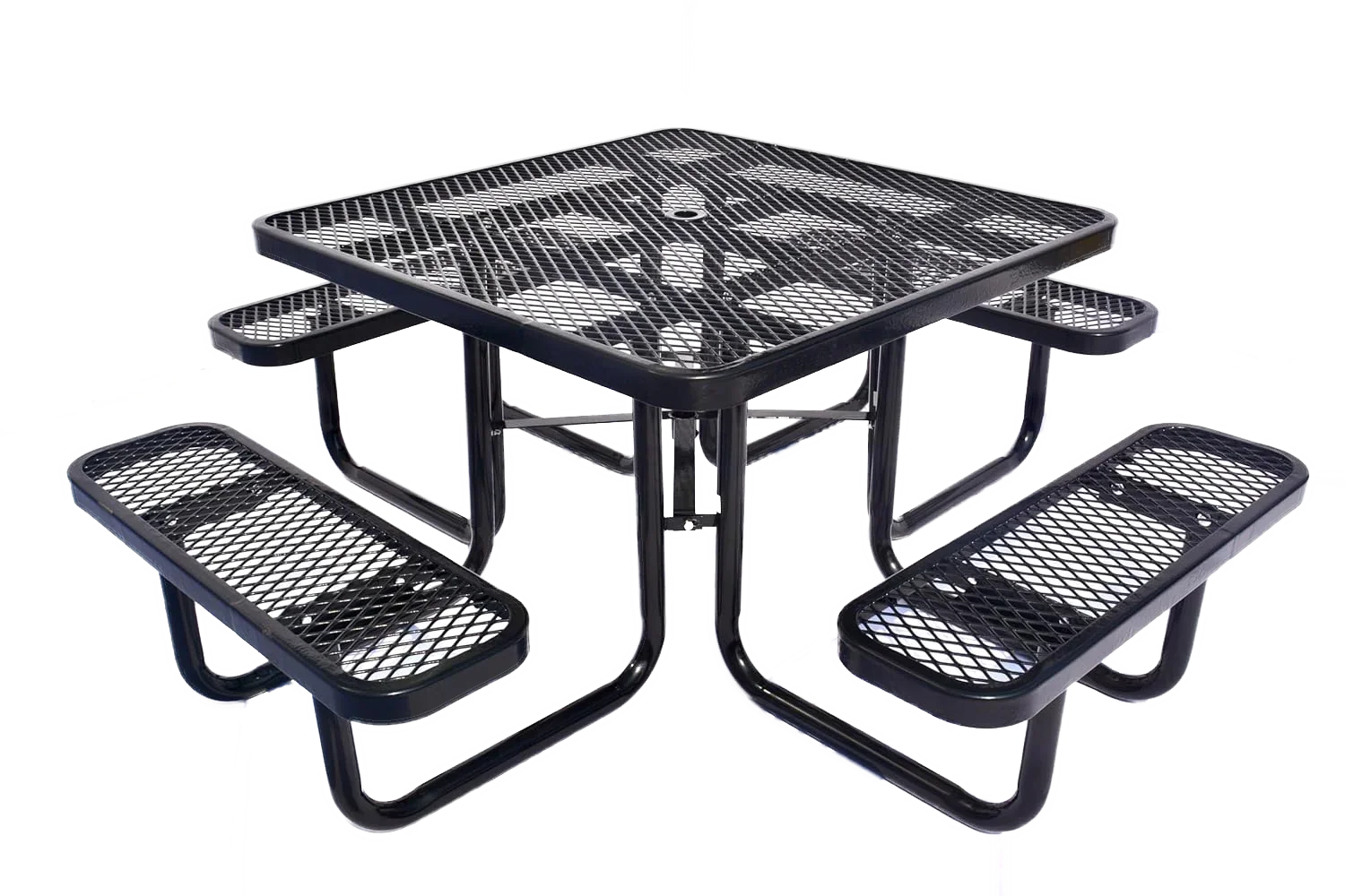 Outdoorsiness Quick Ship Commercial 46in Square Picnic Table – Thermoplastic Expanded Metal, UL Certified - Image 3