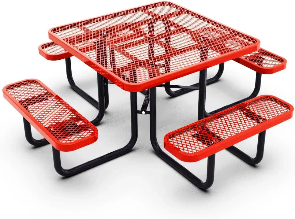 Outdoorsiness Quick Ship Commercial 46in Square Picnic Table – Thermoplastic Expanded Metal, UL Certified - Image 8