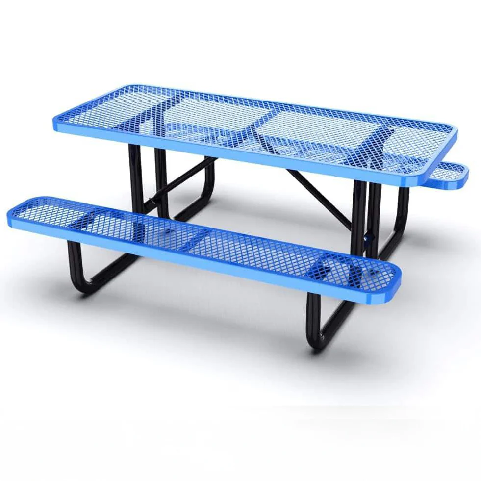 Outdoorsiness Quick Ship Commercial 6ft Rectangular Picnic Table – Thermoplastic Expanded Metal, UL Certified