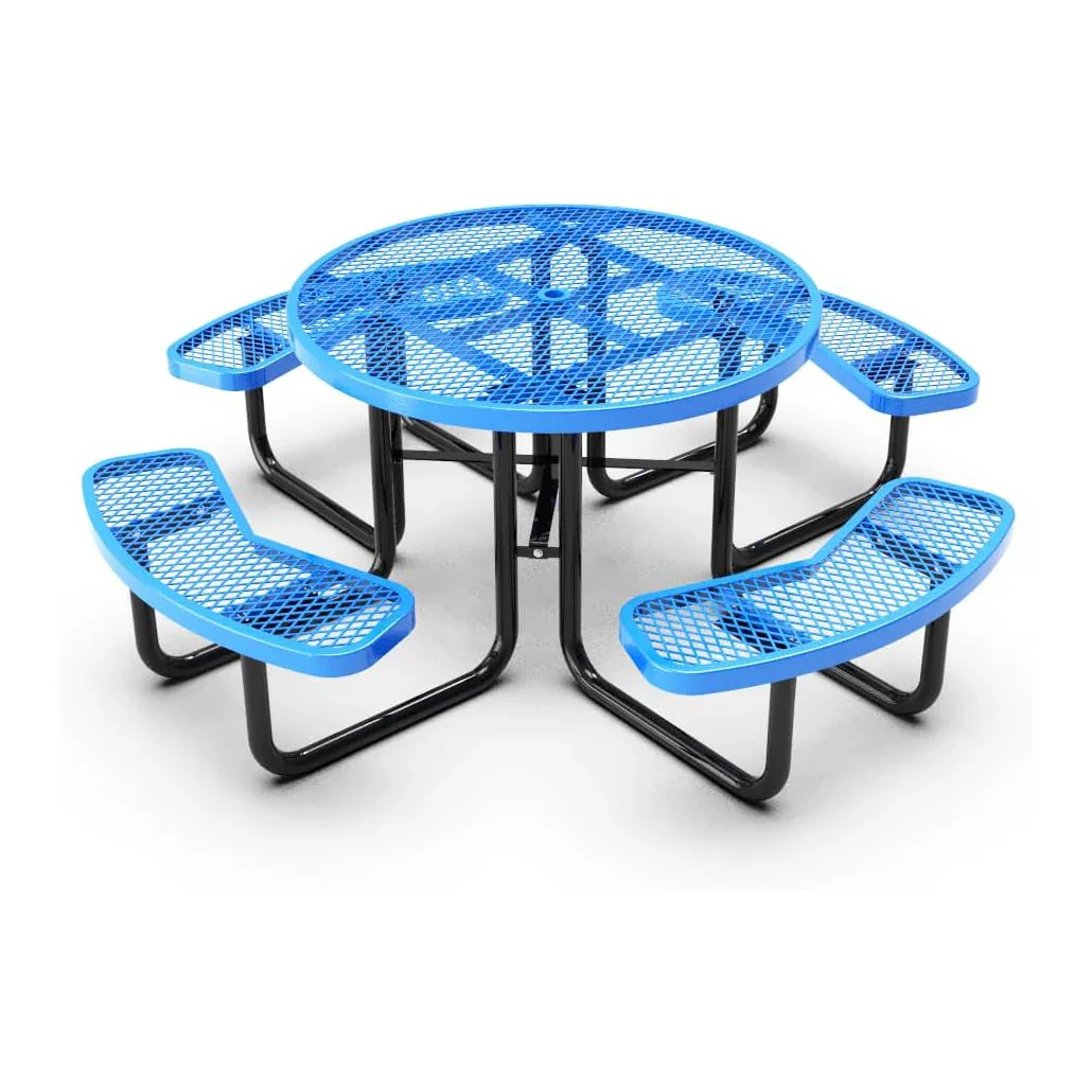 Outdoorsiness Quick Ship Commercial 46in Round Picnic Table – Thermoplastic Expanded Metal, UL Certified